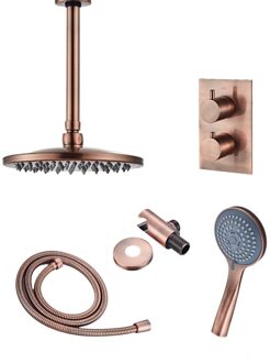 Boss & Wessing Inbouw Regendouche Set BWS Copper met Plafonduitloop en 3 Standen Handdouche Geborsteld Koper 20 cm