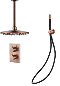 Boss & Wessing Inbouw Regendouche Set BWS Copper Pro met Plafonduitloop en 20 cm Hoofddouche Geborsteld Koper
