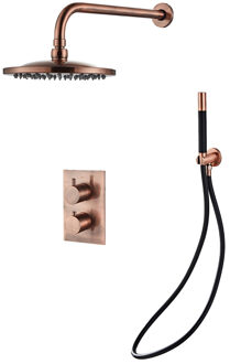 Boss & Wessing Inbouw Regendouche Set BWS Copper Pro Wanduitloop en Staaf Handdouche Geborsteld Koper 20 cm