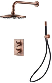 Boss & Wessing Inbouw Regendouche Set BWS Copper Pro Wanduitloop en Staaf Handdouche Geborsteld Koper 30 cm
