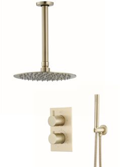 Boss & Wessing Inbouw Regendouche Set BWS Gold Plafonduitloop en 20 cm Hoofddouche Mat Goud