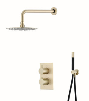 Boss & Wessing Inbouw Regendouche Set BWS Gold Pro Wanduitloop 20 cm Hoofddouche Mat Goud en Zwart