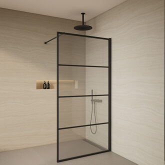 Boss & Wessing Inloopdouche BWS Evis 90x200 cm 8 mm Glas Mat Zwart Raster