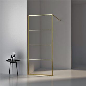 Boss & Wessing Inloopdouche BWS Frame 90x200cm Helder Glas Geborsteld Goud Profiel 8mm Veiligheidsglas Easy Clean