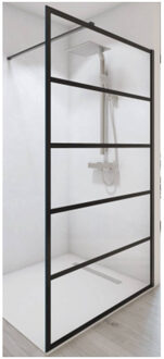 Boss & Wessing Inloopdouche BWS Free Time met Zwarte Banen 100x200cm 8mm Mat Zwart