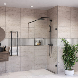 Boss & Wessing Inloopdouche BWS Portos Mat Zwart 70x200 cm Helder Glas 8 mm Nano Coating