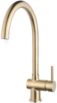 Boss & Wessing Keukenkraan BWS Cemal Mengkraan Hoog Gebogen Uitloop Geborsteld Messing Goud Boss & Wessing