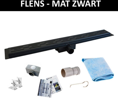 Boss & Wessing Mat Zwart RVS Douchegoot Flens met Uitneembaar Sifon MAT ZWART - Mat Zwarte RVS Douchegoot Flens Met Uitneembaar Sifon 20 cm