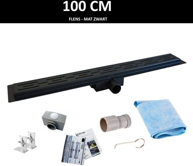 Boss & Wessing Mat Zwarte RVS Douchegoot Flens met Uitneembaar Sifon 100x7 cm 6,7 cm Diep MAT ZWART ROOSTER Boss & Wessing