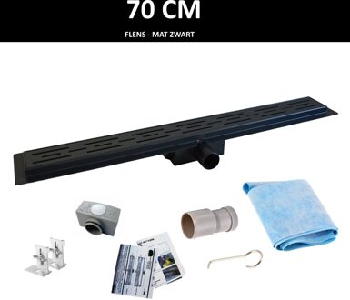 Boss & Wessing Mat Zwarte RVS Douchegoot Flens met Uitneembaar Sifon 70x7 cm 6,7 cm Diep MAT ZWART ROOSTER Boss & Wessing