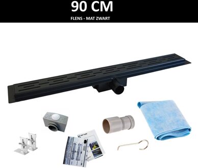 Boss & Wessing Mat Zwarte RVS Douchegoot Flens met Uitneembaar Sifon 90x7 cm 6,7 cm Diep MAT ZWART ROOSTER Boss & Wessing