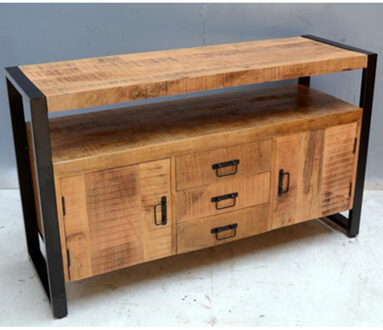 Boss & Wessing Onderkast BWS Mango Wood 135x45x80 cm 3 lades Mat Zwart Metaal Hout