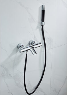 Boss & Wessing Opbouw Badkraan BWS Talpa Pro Thermostatisch met Mat Zwarte Handdoucheset Chroom