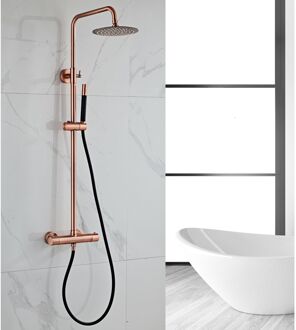 Boss & Wessing Opbouw Regendouche Set BWS Copper Pro Thermostatisch Staaf Handdouche Geborsteld Koper 20 cm