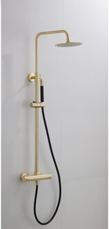 Boss & Wessing Opbouw Regendouche Set BWS Gold Pro Thermostatisch Staaf Handdouche Mat Goud 30 cm