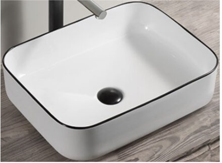 Boss & Wessing Opbouw Waskom BWS Blitz 50x40x14 cm Keramiek Wit met Zwarte Lijn