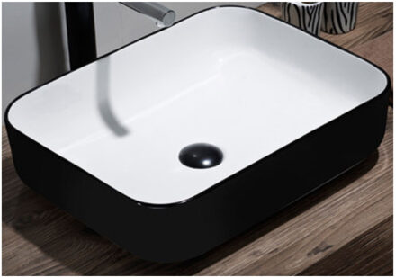 Boss & Wessing Opbouw Waskom BWS Blitz 50x40x14 cm Wit met Zwarte Buitenkant Zwart/Wit