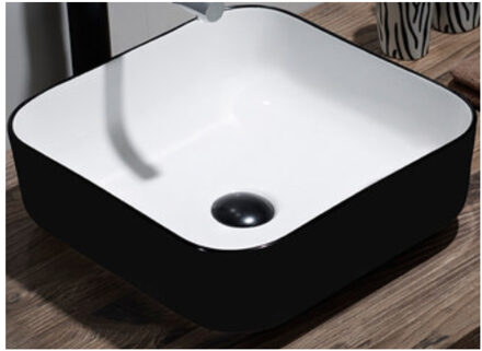 Boss & Wessing Opbouw Waskom BWS Premium 40x40x14 cm Wit met Mat Zwarte Buitenkant Zwart/Wit