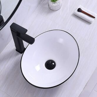 Boss & Wessing Opbouw Waskom BWS Queen 40x33x15 cm Glanzend Wit met Zwarte Lijn