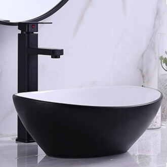 Boss & Wessing Opbouw Waskom BWS Queen 40x33x15 cm Wit met Zwarte Buitenkant Zwart/Wit