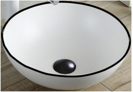 Boss & Wessing Opbouw Waskom BWS Raja 40 cm Glanzend Wit met Zwarte Lijn Zwart/Wit