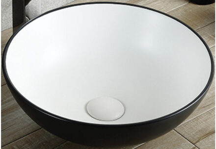 Boss & Wessing Opbouw Waskom BWS Raja 40cm Wit met Zwarte Buitenkant Zwart/Wit