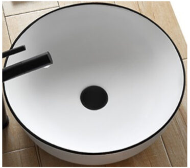 Boss & Wessing Opbouw Waskom Rond BWS Pura 42x13 cm Keramiek Wit met Zwarte Lijn