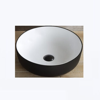 Boss & Wessing Opbouw Waskom Rond BWS Pura 42x13 cm Wit met Zwarte Buitenkant Zwart/Wit