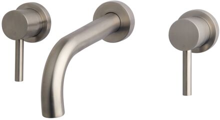 Boss & Wessing OUTLET BWS Wastafelkraan Inbouw Round 2- knops RVS Look (incl inbouwdeel) Geborsteld staal