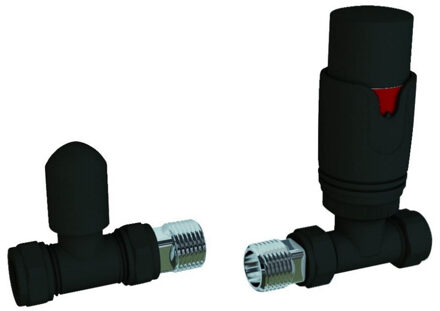 Boss & Wessing Radiator Aansluitset BWS Valve 15mm Met Rechte Aansluiting Mat Zwart