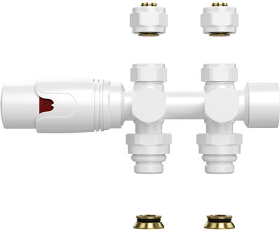 Boss & Wessing Radiatorkraan - 19.8x4.3 - thermostatisch - muur- en vloeraansluting - 1/2MX16/2 M30 - glans wit BLR302 Wit glans