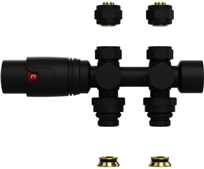 Boss & Wessing Radiatorkraan - 19.8x4.3 - thermostatisch - muur- en vloeraansluting - 1/2MX16/2 M30 - mat zwart BLR303 Zwart mat