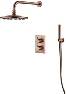 Boss & Wessing Regendoucheset Inbouw Plafond Saniclear 30cm Rond met Plafondarm en Handdouche Geborsteld Koper