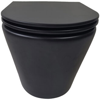 Boss & Wessing Rimless Wandcloset BWS Astev Flush Mat Zwart Met Flatline Toiletzitting Softclose En Quick Release Mat Zwart