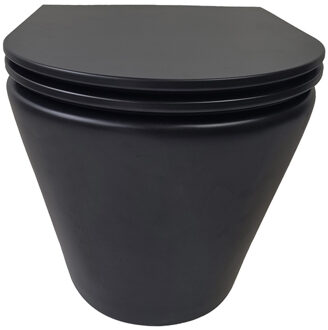 Boss & Wessing Rimless Wandcloset BWS Astev Flush Mat Zwart Met Flatline Toiletzitting Softclose En Quick Release Mat Zwart