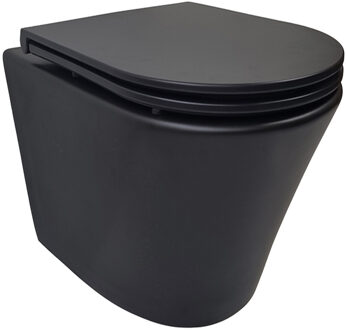Boss & Wessing Rimless Wandcloset BWS Astev Flush Mat Zwart Met Flatline Toiletzitting Softclose En Quick Release Mat Zwart