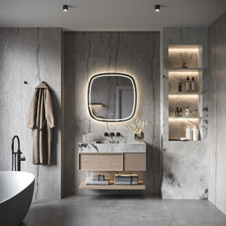 Boss & Wessing Spiegel Hipp Design Phantom 008 Met Verlichting Incl. Spiegelverwarming (Alle Maten) Mat Zwart