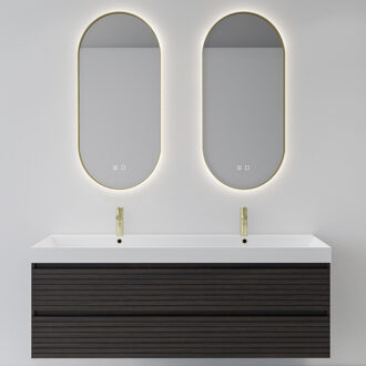 Boss & Wessing Spiegelcombinatie BWS 2x Thyreos 40x100cm Ovaal Met Rand Mat Goud LED Verlichting & Geintegreerde Spiegelverwarming