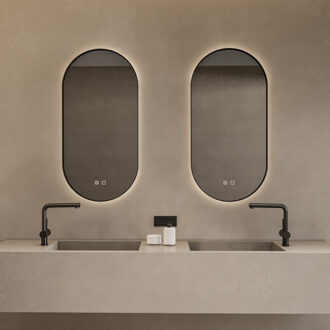 Boss & Wessing Spiegelcombinatie BWS 2x Thyreos 40x100cm Ovaal Met Rand Mat Zwart LED Verlichting & Geintegreerde Spiegelverwarming