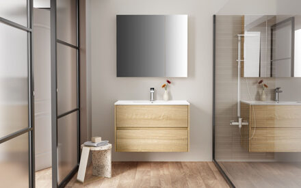 Boss & Wessing Spiegelkast BWS Hayat 2 Assymetrische Deuren 80x70x15cm Eik Hout