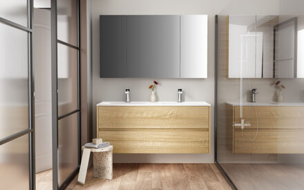 Boss & Wessing Spiegelkast BWS Hayat 3 Assymetrische Deuren 120x70x15cm Eik Hout