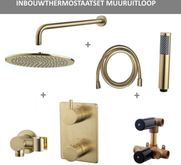 Boss & Wessing Thermostatisch Inbouwdoucheset BWS Muuruitloop Rond 30 cm Geborsteld Messing Goud