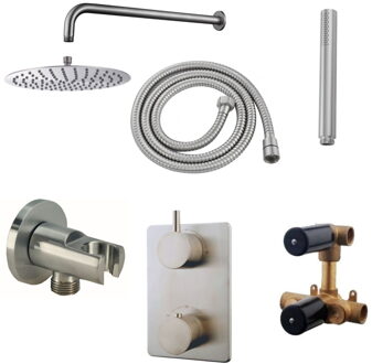 Boss & Wessing Thermostatisch Inbouwdoucheset BWS Muuruitloop Rond 30 cm Geborsteld RVS RVS Look