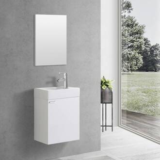 Boss & Wessing Toiletmeubel Creavit Aloni Hangend Rechtsdraaiend 40x60x22cm MDF Glans Wit Softclose Keramiek Wasbak