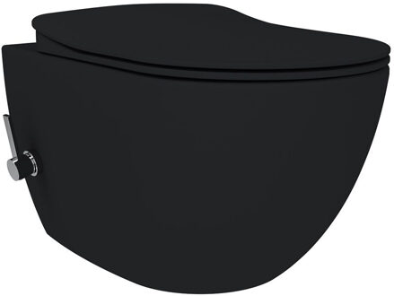 Boss & Wessing Wandcloset Aquasplash Rimoff Ophang toilet met bidetkraan Warm en Koud Water Mat Zwart Aquasplash