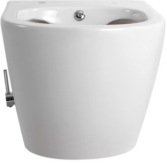 Boss & Wessing Wandcloset Boss & Wessing Randloos Met Bidetkraan Warm en Koudwater Glans Wit (Exclusief Zitting)