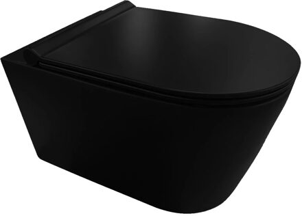 Boss & Wessing Wandcloset BWS Black 50x35x36.5cm Keramiek Rimless Mat Zwart (Incl. zitting)