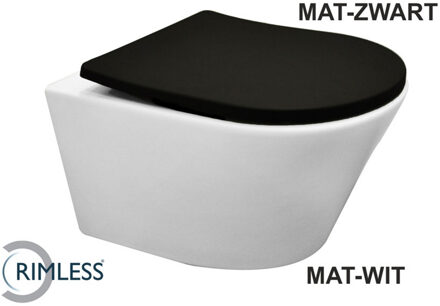 Boss & Wessing Wandcloset BWS Vicente Rimless Diepspoel Mat Wit met Flatline Zitting Mat Zwart