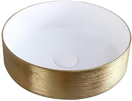 Boss & Wessing Waskom BWS Keramiek Met Geborsteld Goud Relief 36 cm Wit Boss & Wessing