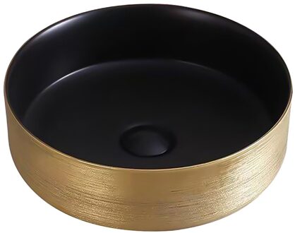 Boss & Wessing Waskom BWS Keramiek Met Geborsteld Goud Relief 36 cm Zwart Boss & Wessing